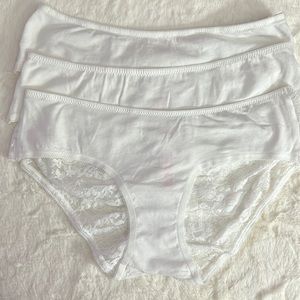 Victorias Secret cotton rouched lace back  panties Lot of 3, white size Small